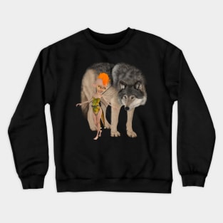 Cute fairy and a wolf Crewneck Sweatshirt